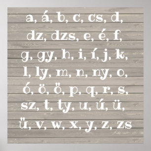 Poster alphabet hongrois en bois