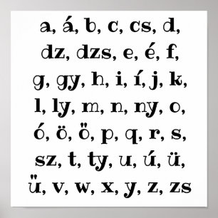 Poster alphabet hongrois en noir