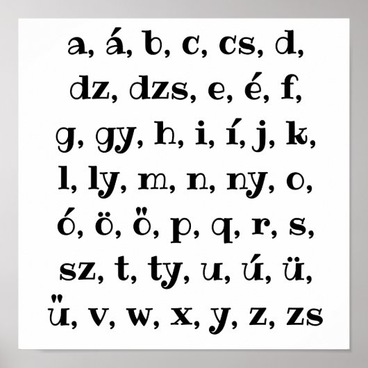 Poster alphabet hongrois en noir (Devant)