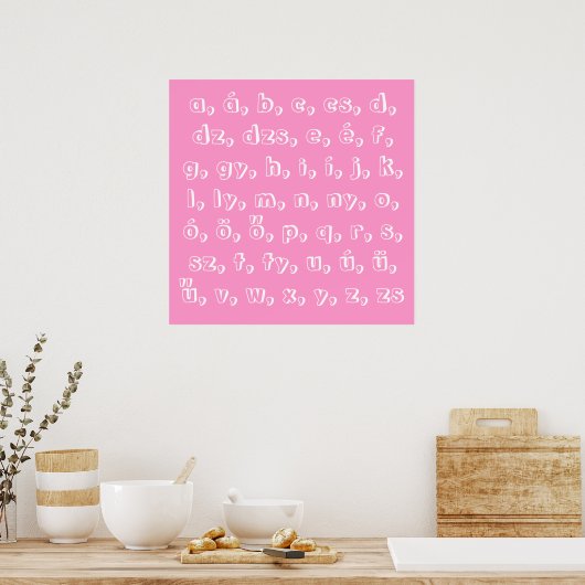 Poster alphabet hongrois en rose (Cuisine)