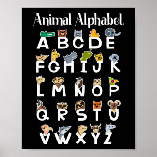 Poster Alphabet Learning Kids Cute Animals ABC