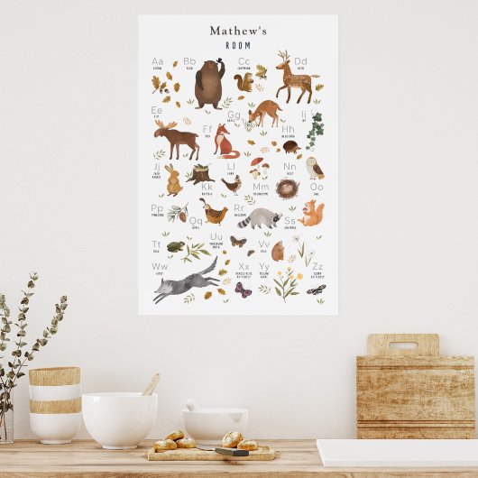 Poster Alphabet ludique pour enfants ours forêt boisée (Cuisine)