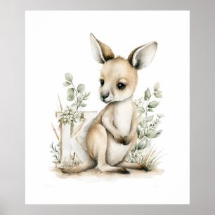 Poster Alphabet mignon en aquarelle des bébés animaux Kan