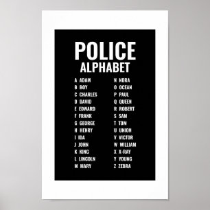 Poster Alphabet phonétique de la police Noir & Blanc