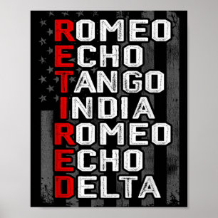 Poster Alphabet phonétique Vétérinaire Retraité Drapeau A