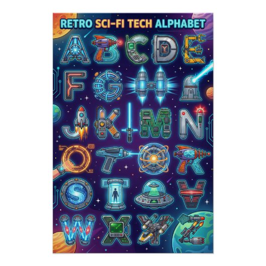 Poster Alphabet Rétro Scifi de A à Z (Devant)