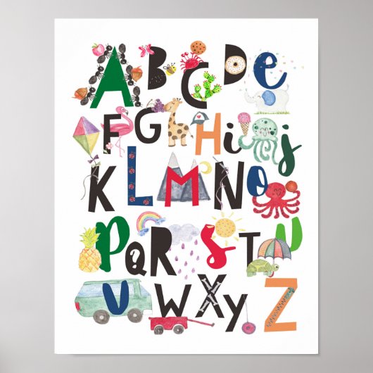 Poster Alphabet Wall Art, Aquarelle ABC Décor pour enfant (Devant)