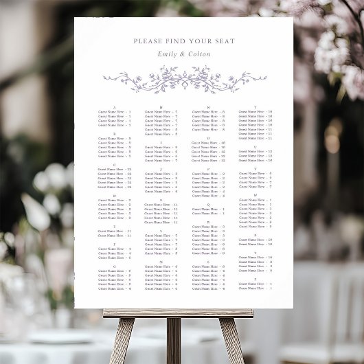 Poster Alphabetical Order Lavender Wedding Seating Chart