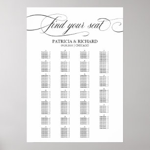 Poster Alphabetical Seating Chart Elegant Black Script