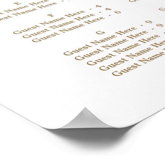 Poster ALPHABÉTIQUE Commande Gold et Mariage vert Siège (Coin)