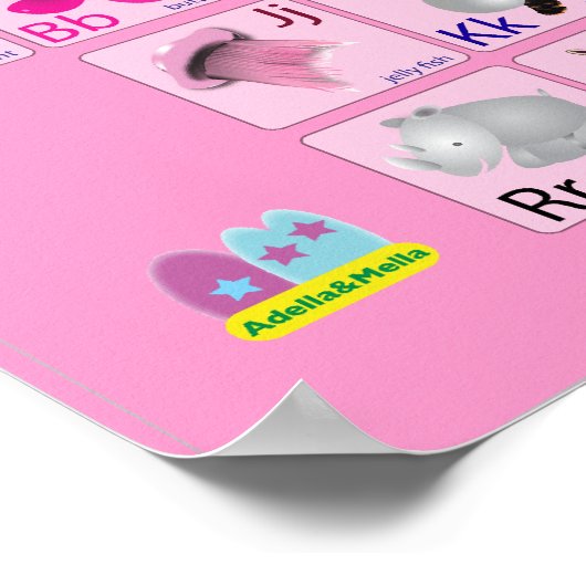 Poster Alphabets animaux en rose (Coin)