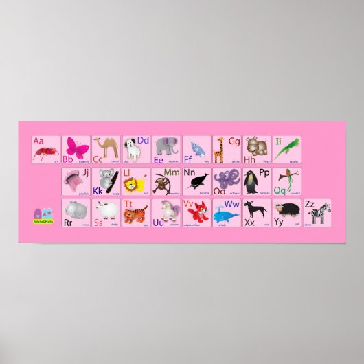 Poster Alphabets animaux en rose (Devant)