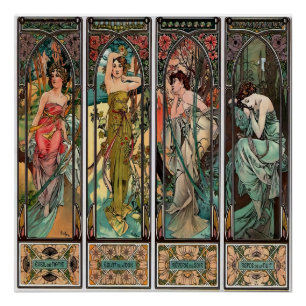 Poster Alphonse Mucha art, Art nouveau, vintage, femmes,