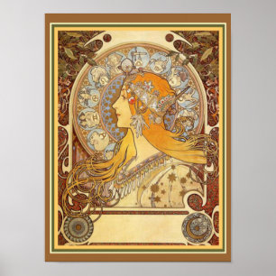 Poster Alphonse Mucha Art Nouveau Zodiac Print 12 x 16