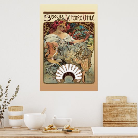 Poster Alphonse Mucha Biscuits Lefevre Utile (Cuisine)