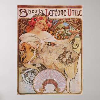 Poster Alphonse Mucha. Biscuits Lefevre-Utile, 1896