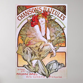 Poster Alphonse Mucha. Chansons D'Aieules, c.1898