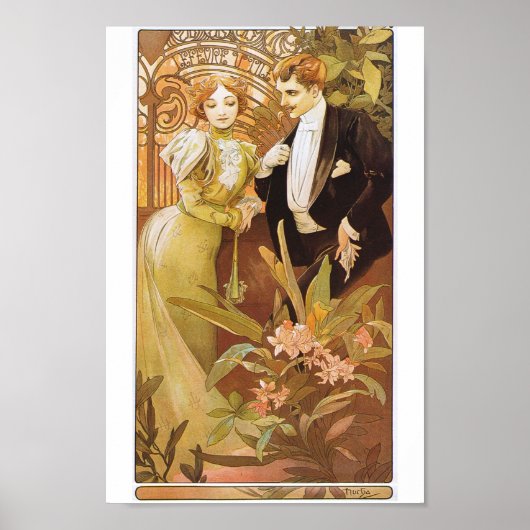 Poster Alphonse Mucha Flirt Vintage Romantic Art Nouveau (Devant)