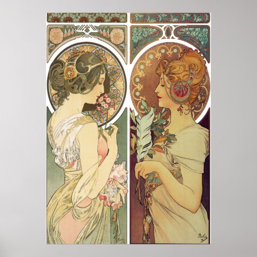 Poster Alphonse Mucha - La Primevere & La Plume (Devant)