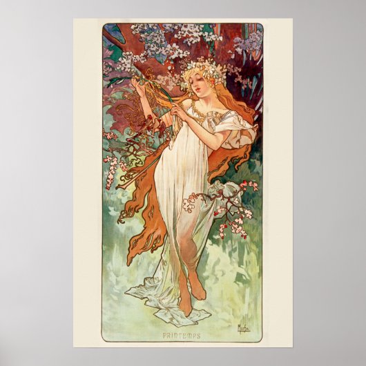 Poster Alphonse Mucha, Les Saisons (1896) Printemps (Devant)