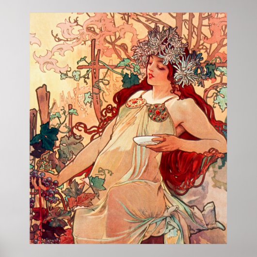 Poster Alphonse Mucha, Les Saisons, Automne (1896) (Devant)