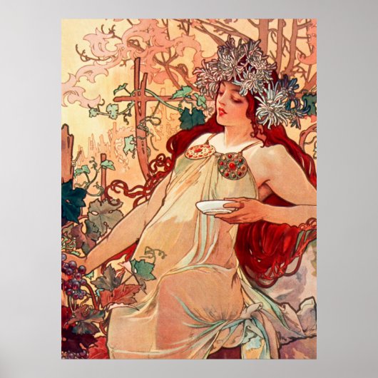 Poster Alphonse Mucha, Les Saisons, Automne (1896) (Devant)