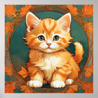 Alphonse Mucha Style Chat orange
