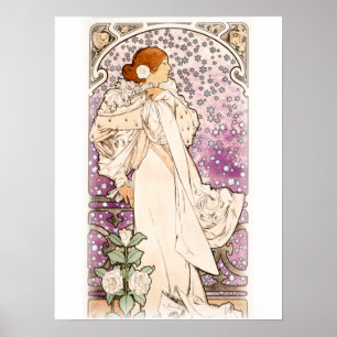 Poster Alphonse Mucha Zodiaque La dame, aux camelias