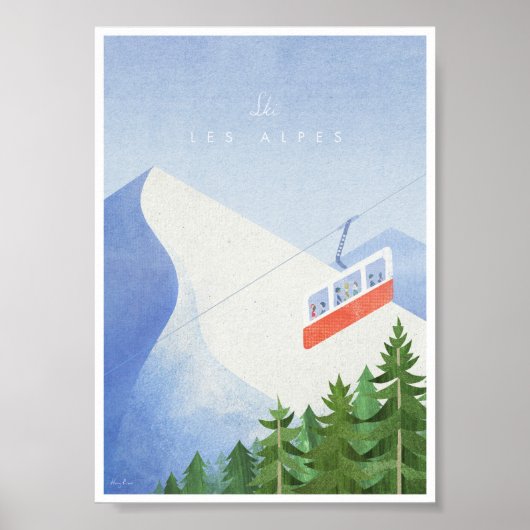 Poster Alps Vintage Ski Travel (Devant)