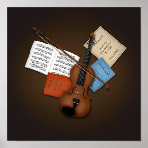 Poster Alto et archet sur une pile de livres de musique p