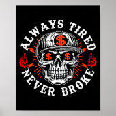 Poster Always Tired Never Broke Funny Skull (on Back)  (Devant)