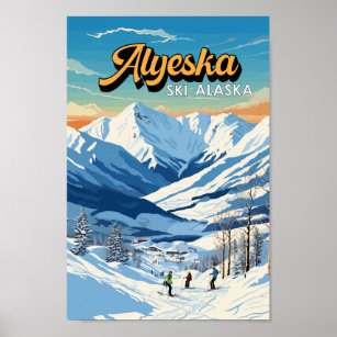 Poster Alyeska Alaska Winter Travel Art Vintage