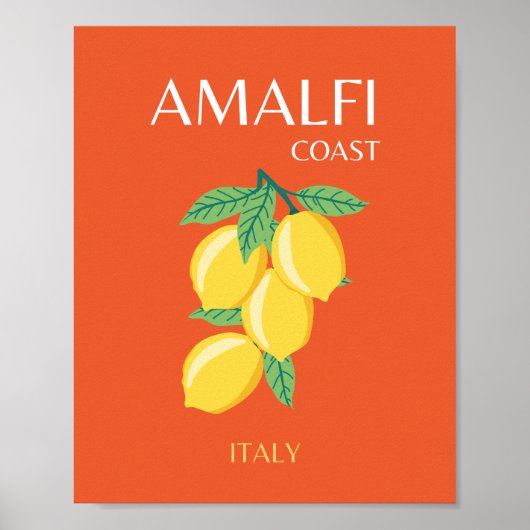 Poster Amalfi Coast, Italy, Travel Art, Retro, Orange (Devant)