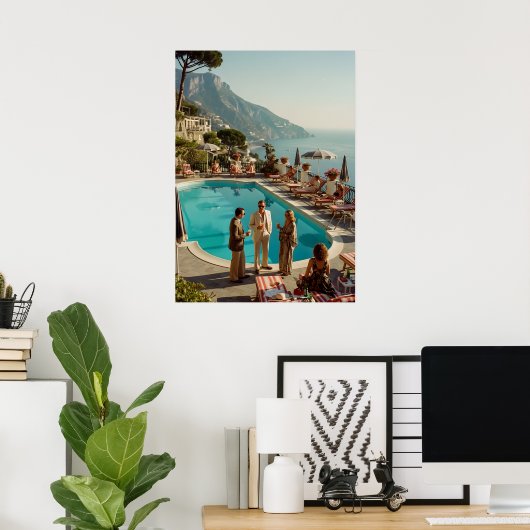 Poster Amalfi Coast Poolside Paradise – Mediterranean Sum (Bureau à domicile)