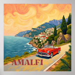 Poster Amalfi Coast Retro Drive : Van Gogh Style