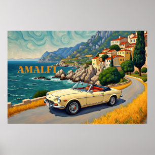 Poster Amalfi Coast Retro Travel : Van Gogh Style Classic