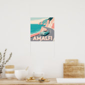 Poster Amalfi Coast Retro Travel : Vector Art Carré (Cuisine)