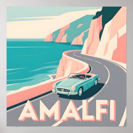 Poster Amalfi Coast Retro Travel : Vector Art Carré (Devant)