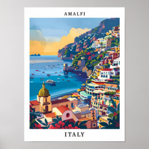 Poster Amalfi Italie Élégant Vintage voyage d'art