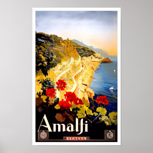 Poster Amalfi Italie voyage vintage (Devant)