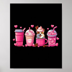 Poster Amant de cafés de la Saint-Valentin Corgi à l'inté