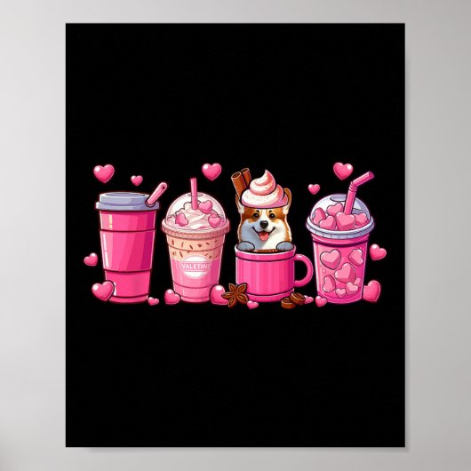 Poster Amant de cafés de la Saint-Valentin Corgi à l'inté (Devant)