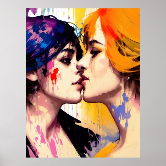 Poster Amantes lesbiennes s'embrassent (Devant)