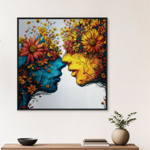Poster Amants en fleurs - Art des visages floraux