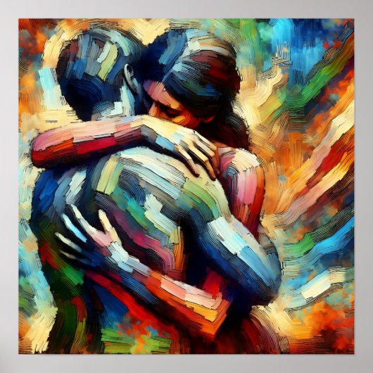 Poster Amants s'étreignant dans le style de peinture à l' (Devant)