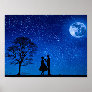 Poster Amants sous une pleine lune  