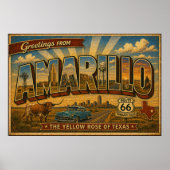 Poster Amarillo Route 66 Voyage Rétro (Devant)