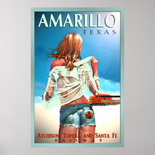 Poster AMARILLO Texas Santa Fe Railroad Nouveau Original