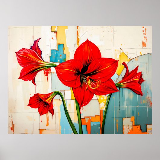 Poster Amaryllis Vibrant dans un Style Abstrait Moderne (Devant)