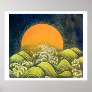 Poster AMATERASU, DÉESSE DU SOLEIL, jaune vert noir blanc